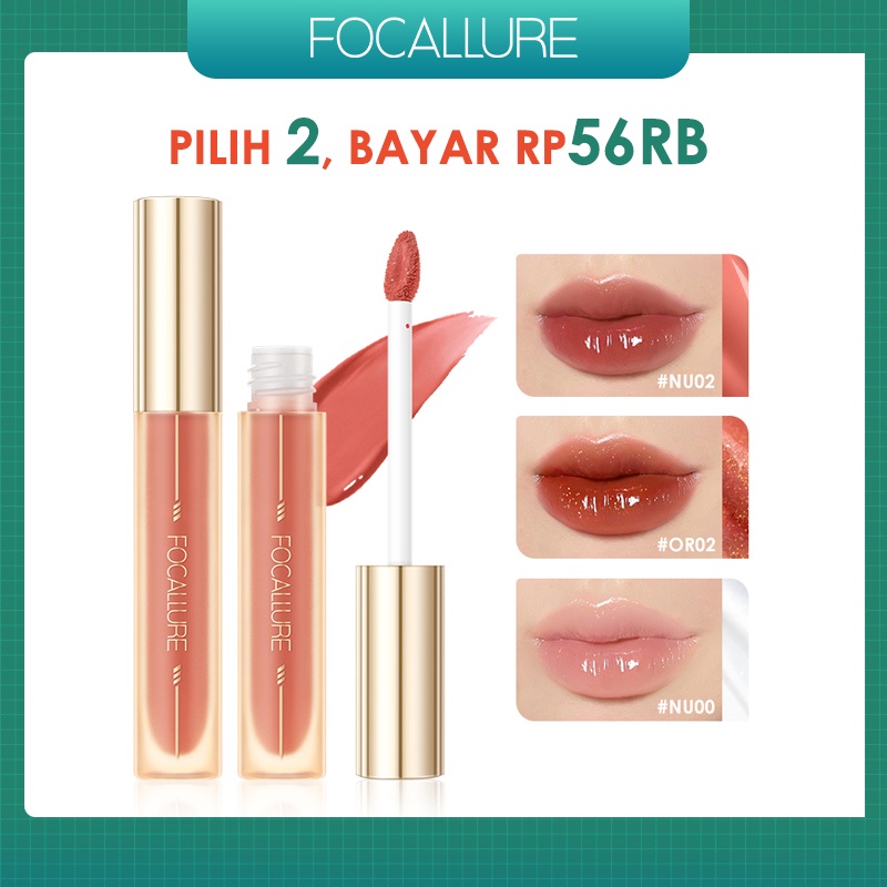 FOCALLURE Jelly Lip Gloss Lip Tint Long-lasting Lip Care Watery Non-sticky Plumpy Juicy Dewy Essence Lipstick Makeup FA279