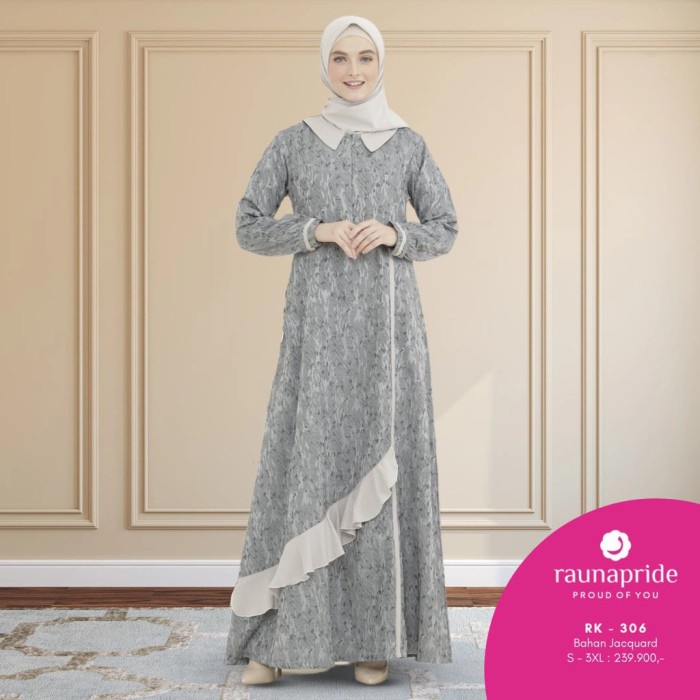 PREMIUM DISKON 15% RAUNA RK 306 ABU - RK 307 COKLAT GAMIS JACQUARD - RK 306 ABU, S-3XL