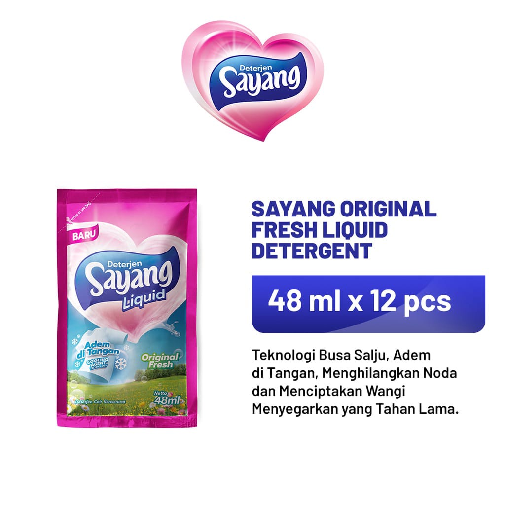 Detergent Cair Sayang Deterjen Original Fresh Liquid (48ml x 12pcs)