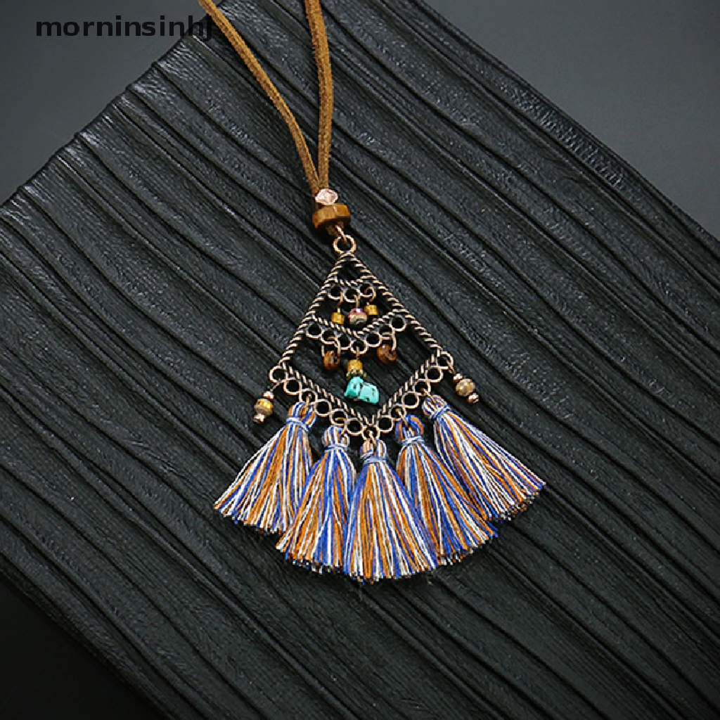 Mor Kalung Choker Vintage Bohemia Dengan Liontin Rumbai Panjang Untuk Wanita