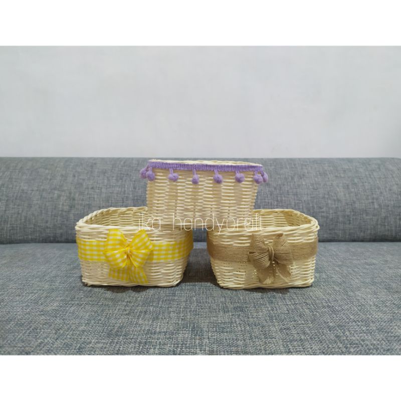 ready stok keranjang kotak full rotan 14x14x8 cm rotan kotak kecil keranjang pita warna keranjang po