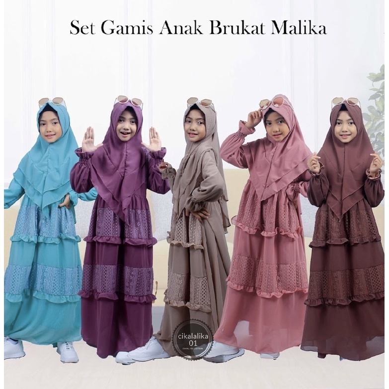 Cikalalika- gamis anak perempuan brukat malika set khimar Fashion Muslim / Pakaian Muslim Anak