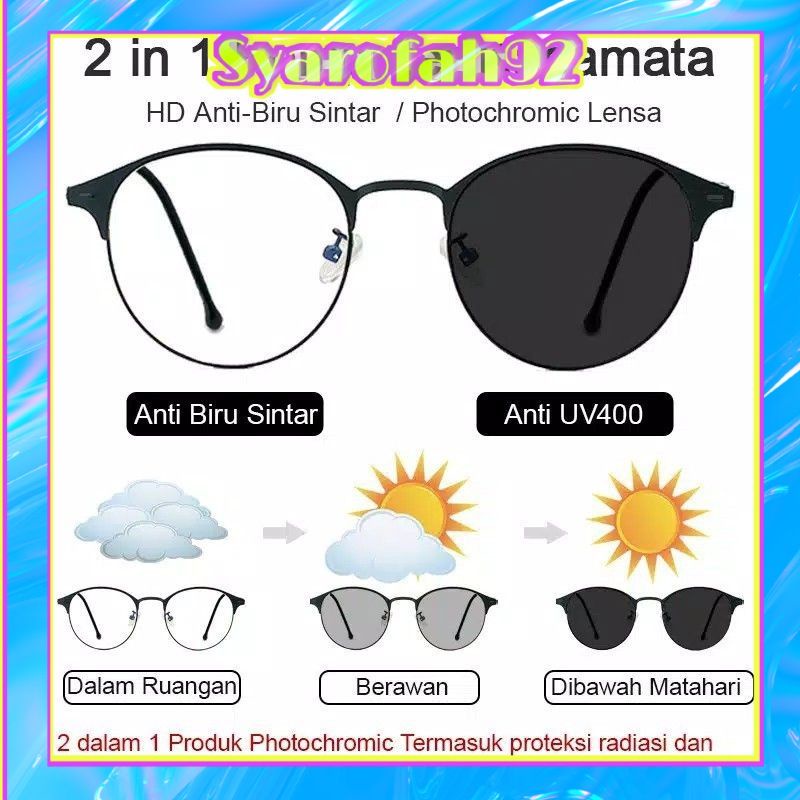 (SYA92) Kacamata Photocromic Free Box + Lap kacamata // Kacamata anti radiasi Sunglasses