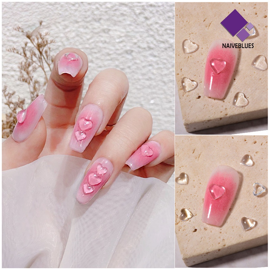 Naiveblue 100Pcs / Kantong Aksesoris Kuku Bentuk Hati 3D Bahan Resin Flexible DIY