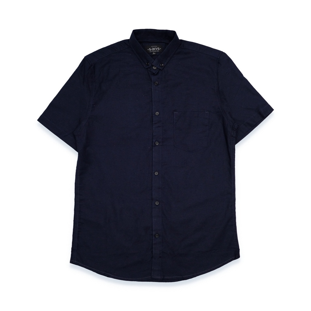 SANVANINA Kemeja Pria Polos SlimFit Navy | Short Basic Rami Navy E-1507B