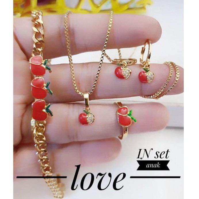  AGS Set Perhiasan  ANAK Lapis Emas Xuping Gelang Kalung  Anting Cincin Apel Gold Titanium 