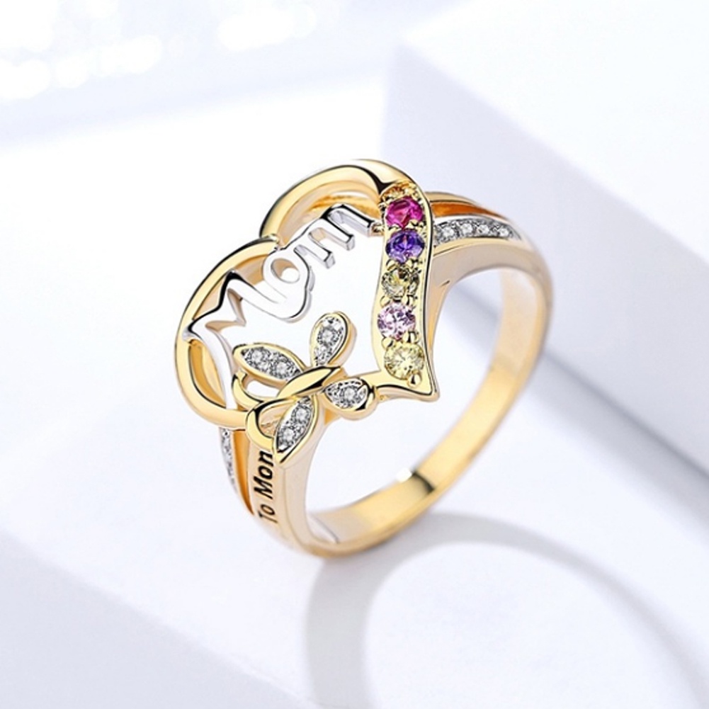 Hu Hu Hu Hu Hu Alat Bantu Pasang Kacamata♡ Cincin Desain Kupukupuhati Hollowtulisan Mom Hias Berlian Imitasi Untuk Wanita Butterfly