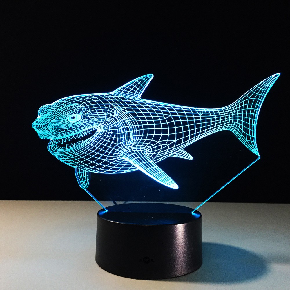 Lampu 3d Bentuk Ikan Hiu 3d Warna Warni Dengan Remote Control