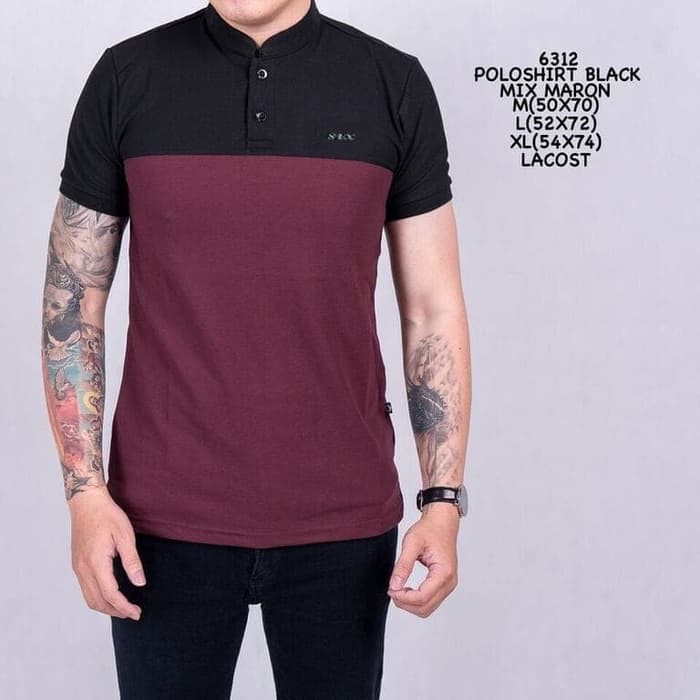 Kaos Polo Shirt Pria Kerah Shanghai Black Mix Maroon