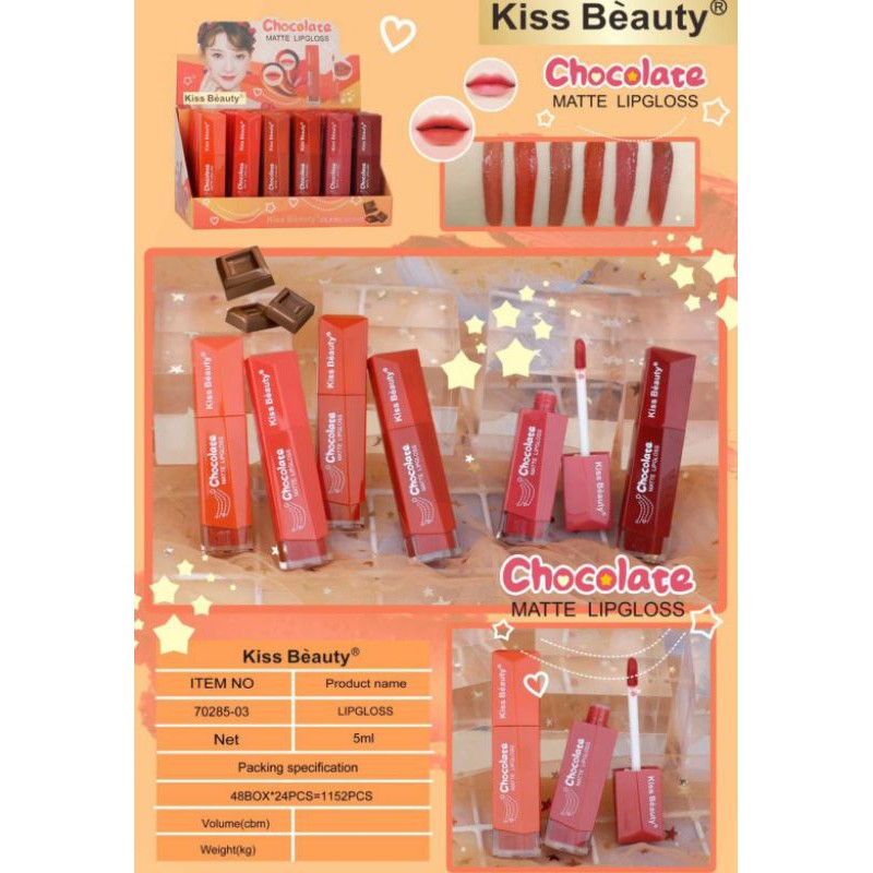 (6PCS) LIP GLOSS VELVET MATTE / CHOCOLATE KISS BEAUTY No. 7867 / 70285