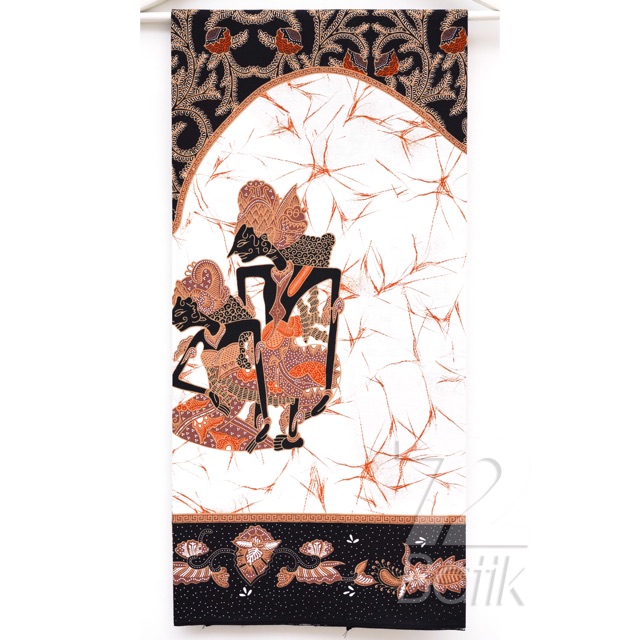 KAIN BATIK KATUN Premium Motif Wayang Warna Putih Orange Oranye Hitam Item 722986 Cap 72 Jarik Jarit Samping Kebat Panjang Batik Katun Modern Premium Bahan Seragam Batik Pernikahan Kantor Keluarga Murah Kamen Jadi Batik Bali Lembaran