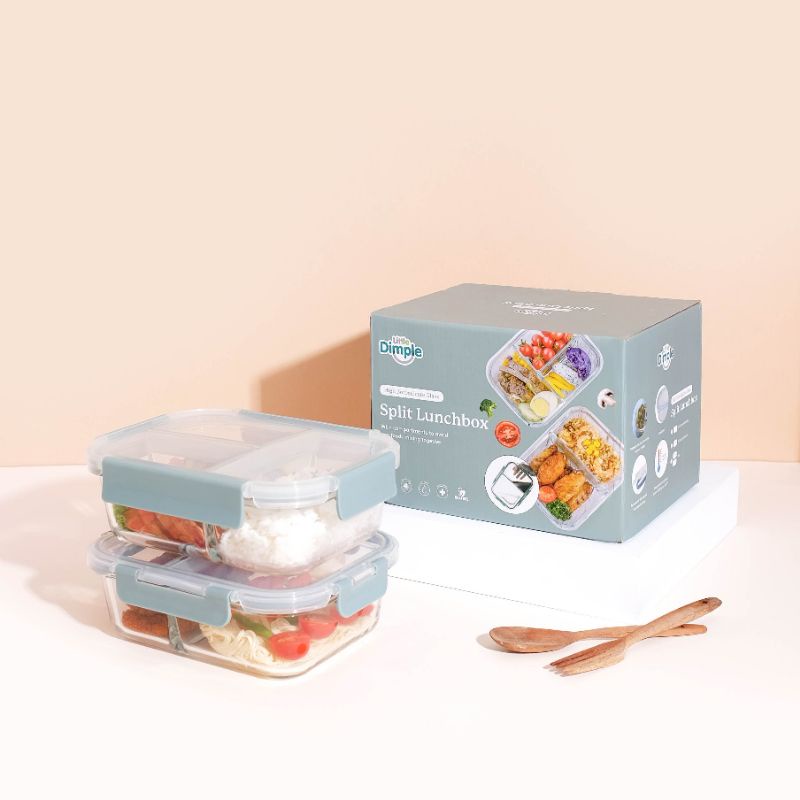 Little Dimple / Littledimple Split Lunch Box 2 grid / 3 grid / mixed grid / Kotak Bekal Bontot Makan Anak Kaca