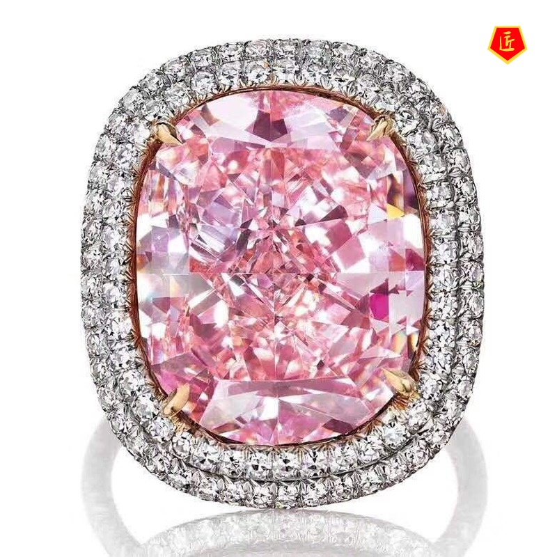 [Ready Stock]Micro-Inlaid Pink Diamond Ring Elegant Personality