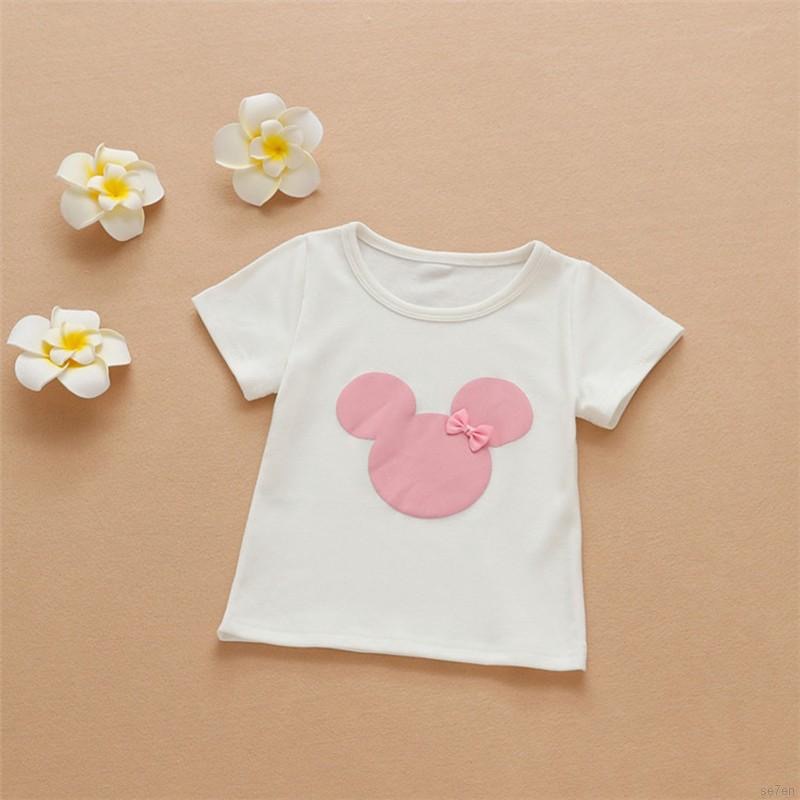 Kaos T-Shirt O-Neck Lengan Pendek Motif Minnie/Mickey Mouse untuk Anak