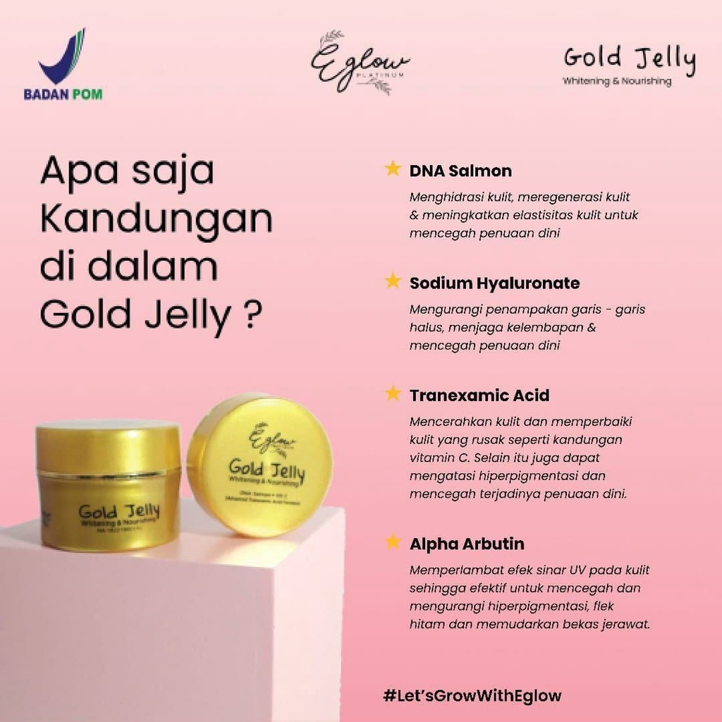 Gold jelly Whitening Eglow Platinum/DNA Salmon+ Vit C Original BPOM