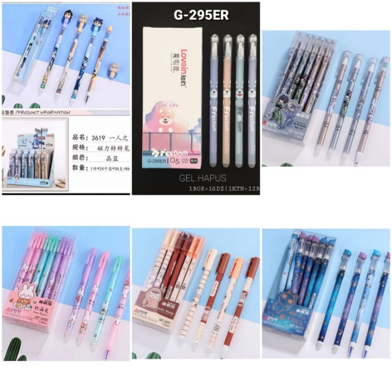 

12 Pcs/ 1 Lusin Bolpen/ Pulpen/ Pena Bisa Di Hapus Aodemei/ Premium ZHI XIN/ Refill Bolpen Hapus Cetek Cetekan Labubu