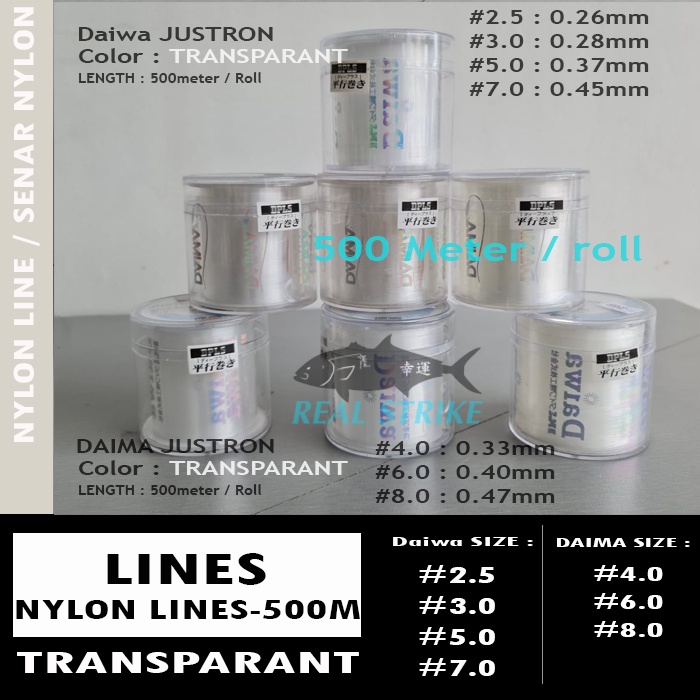 Daiwa JUSTRON Transparant / Senar Nylon 500meter / Senar JUSTRON / Tasi JUSTRON