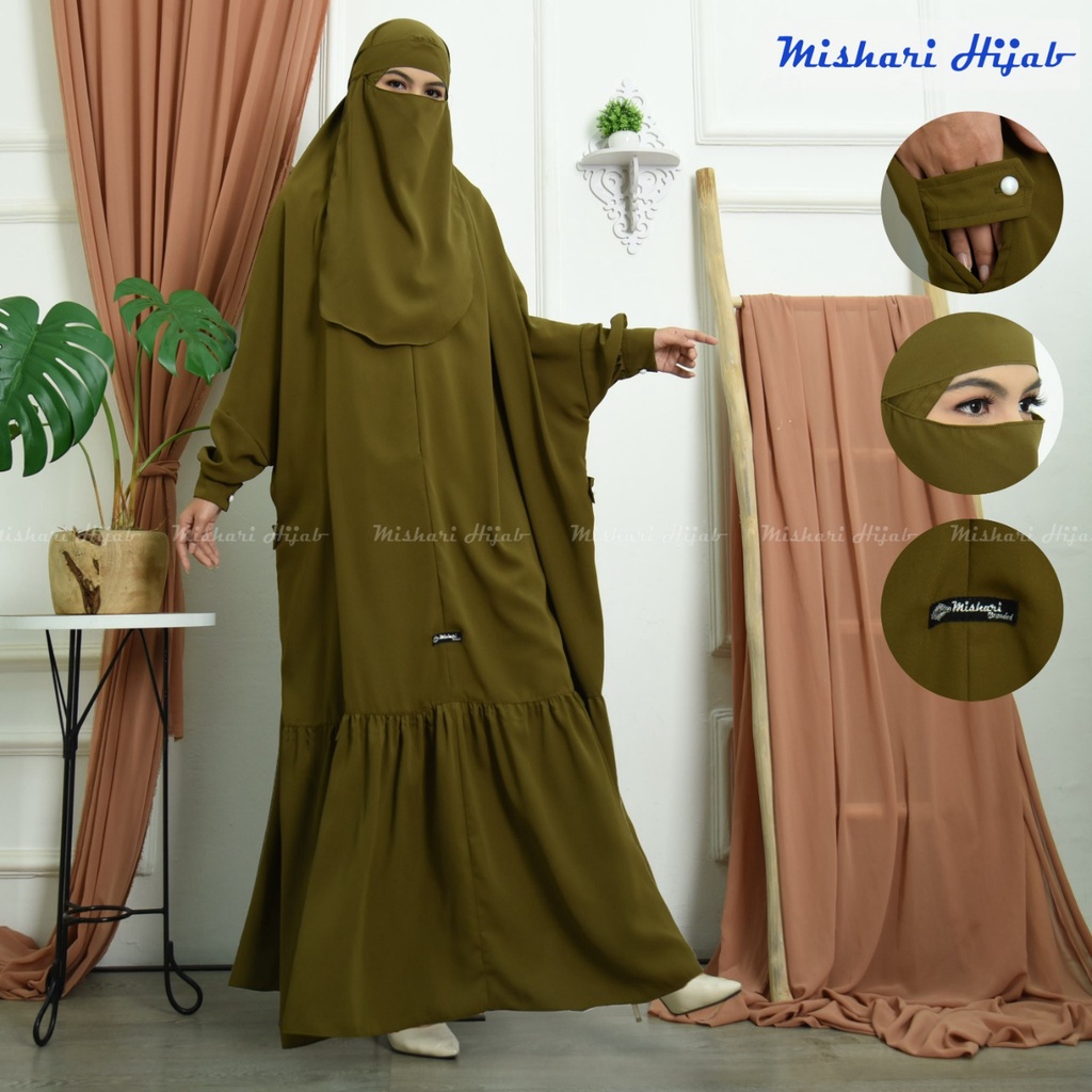 Mishari Overhead/Free cadar Long Khimar Overhead Rempel/Round Khimar Panjang Bahan Wolfis super premium/busui