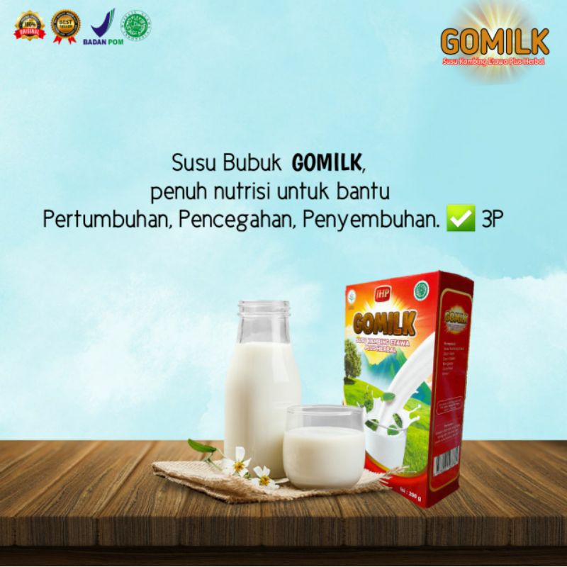 

Susu Gomilk susu kambing etawa plus herbal daun kelor dan mengkudu