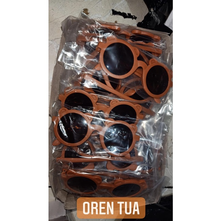 TERBARU Kacamata anak fashion telinga bear kacamata beruang hitam kids sunglasses-OREN TUA  beruang