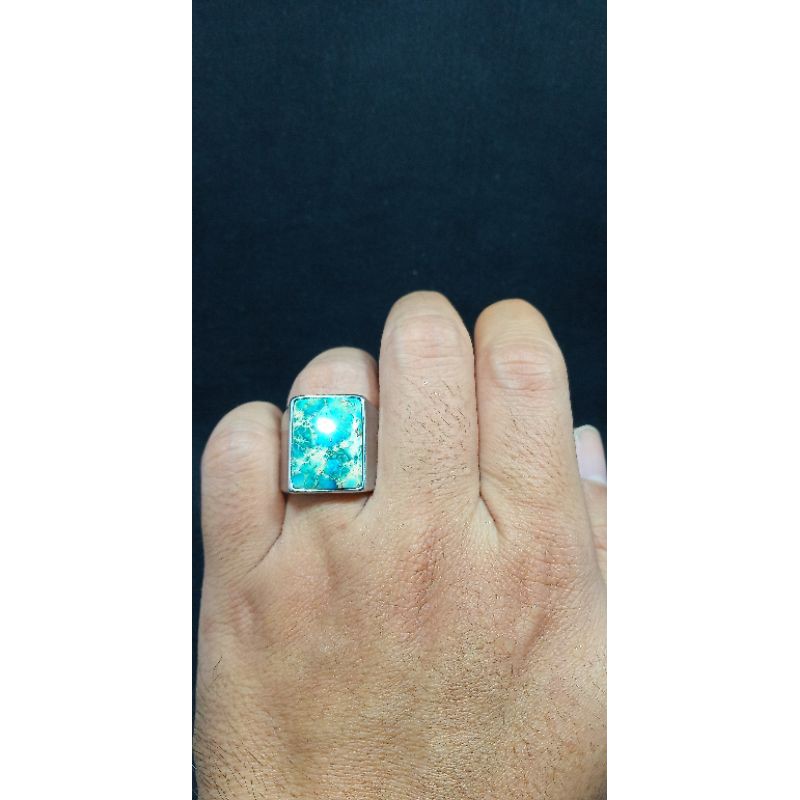 BATU CINCIN PIRUS PERSIA (TURQUOISE) ASLI NATURAL IKATAN RING TITANIUM