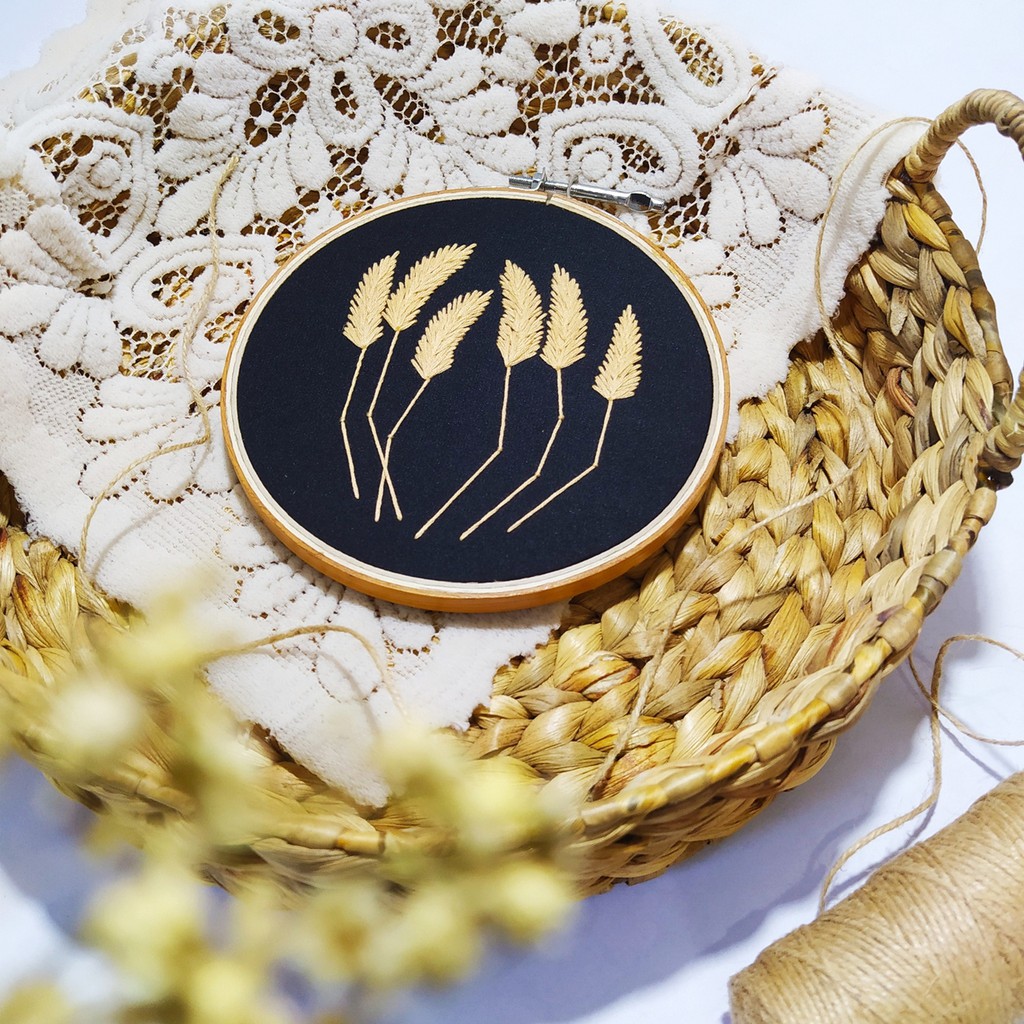 Hoop Art Hand Embroidery - Floral - Wheat (Sulam Tangan - Hiasan Dinding - Wall Decor)