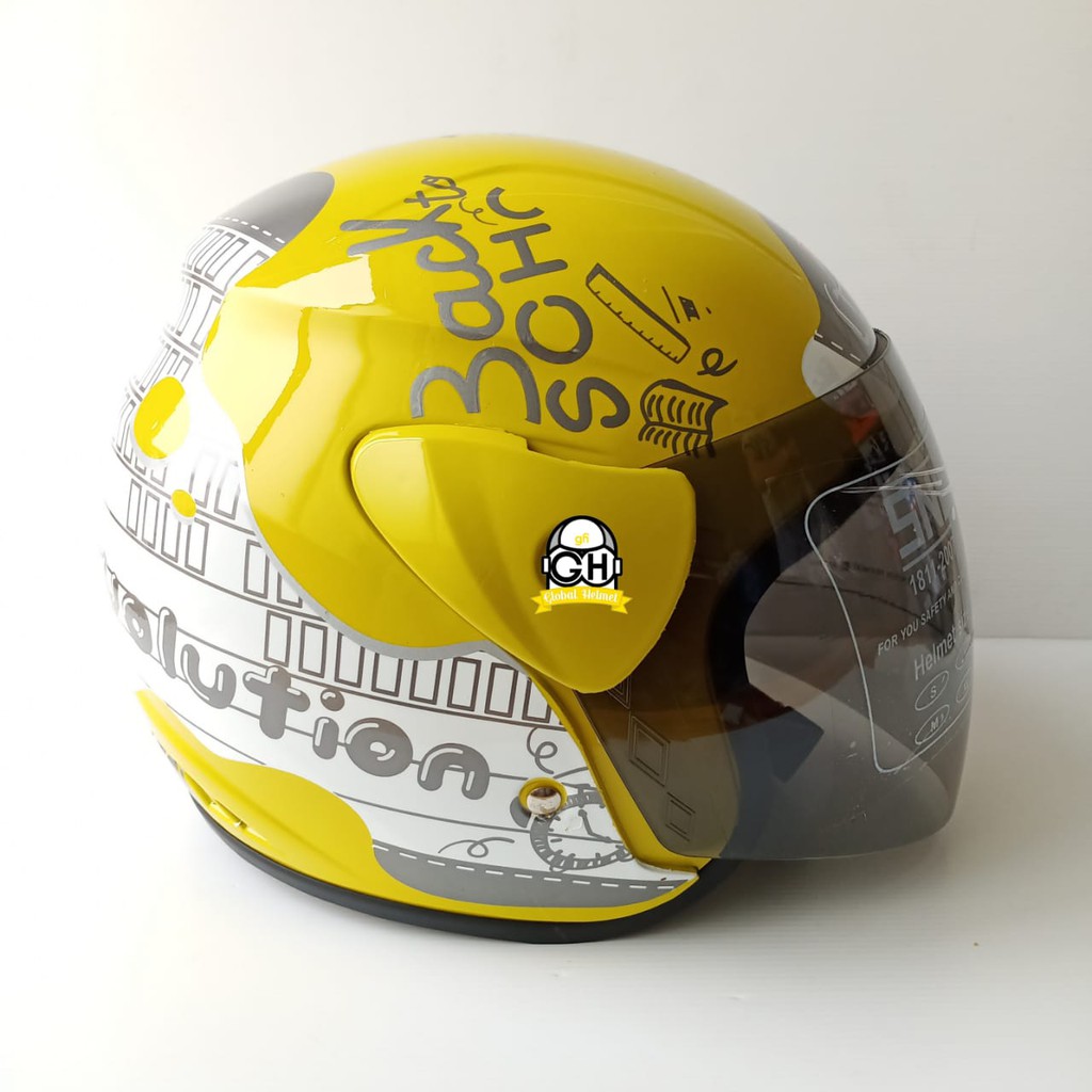 HELM HALF FACE EVOLUTION MOTIF REVOLUTION YELLOW MIRIP GM EVO MURAH HELM DEWASA MURAH