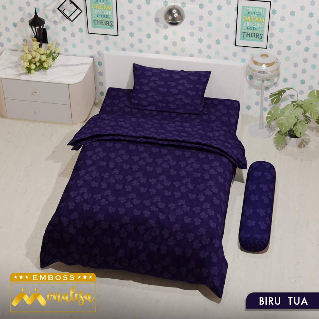 Monalisa Emboss BedCover SET Sprei Uk 100/120 - Biru Tua