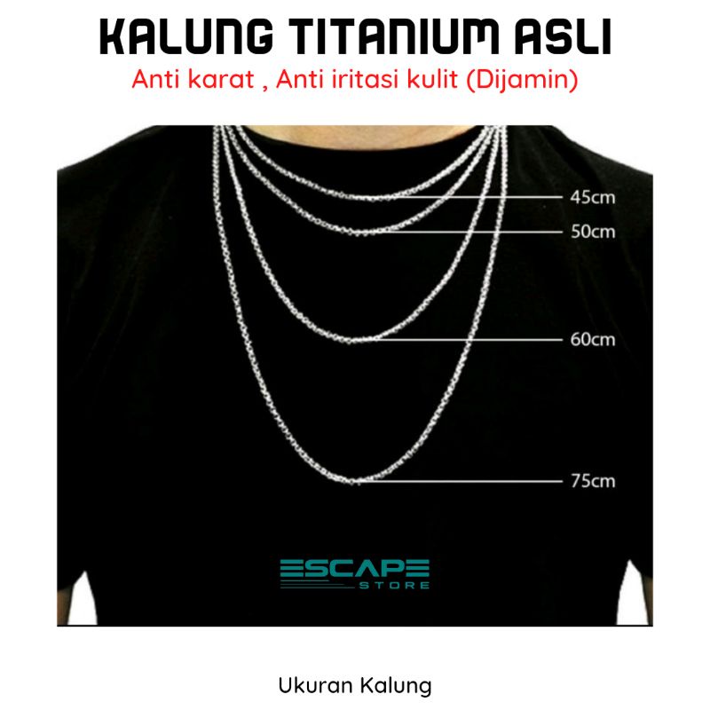 kalung titanium anti karat asli original 100% anti iritasi anti gatal panjang 60cm kalung pria kalung korea kalung wanita kalung asli titanium kalung anti karat kalung silver 60 cm