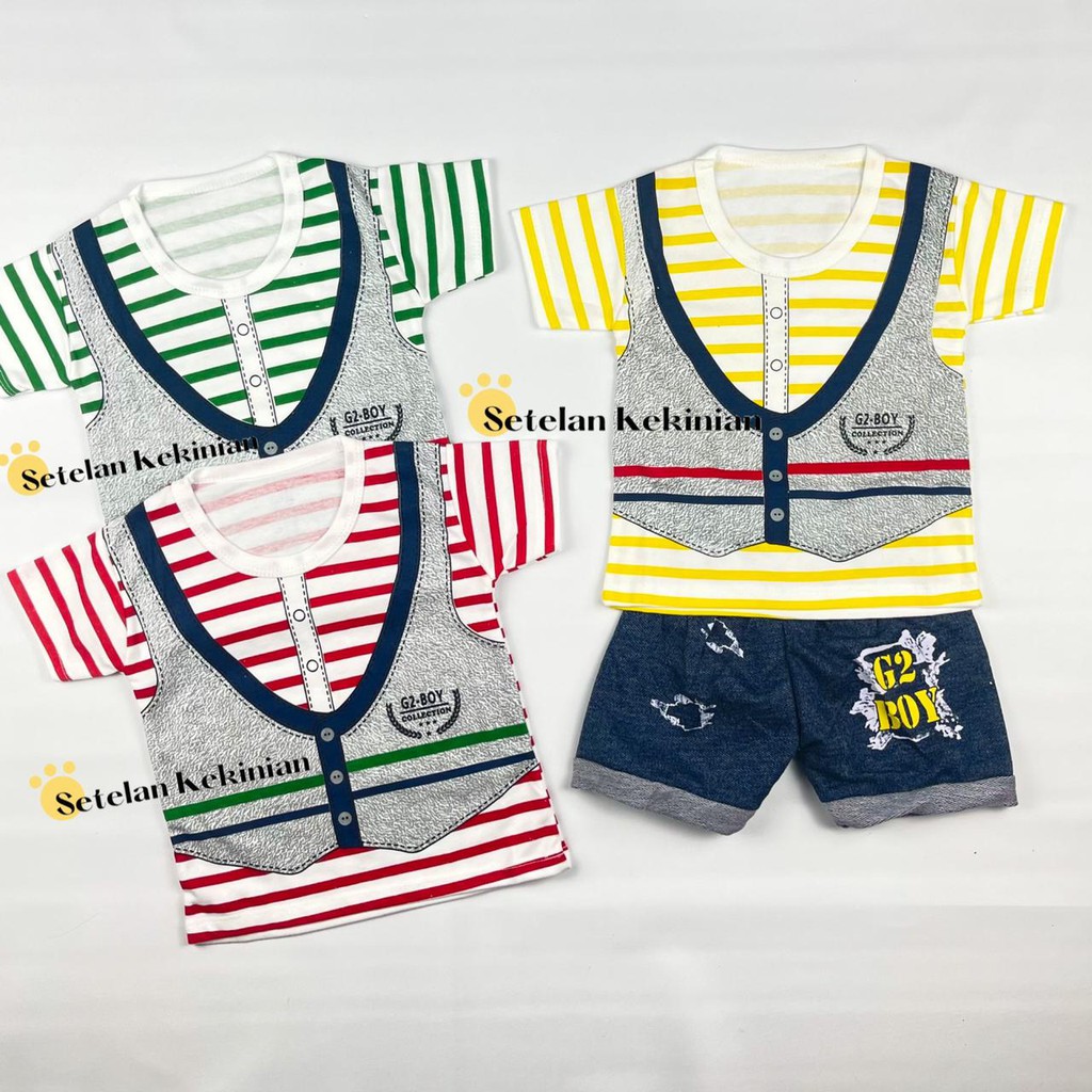 [SK] Setelan Anak Laki Laki Tuxedo Salur 6_12bln Setelan Baby Boy Murah Rompi Salur Keren Kasual