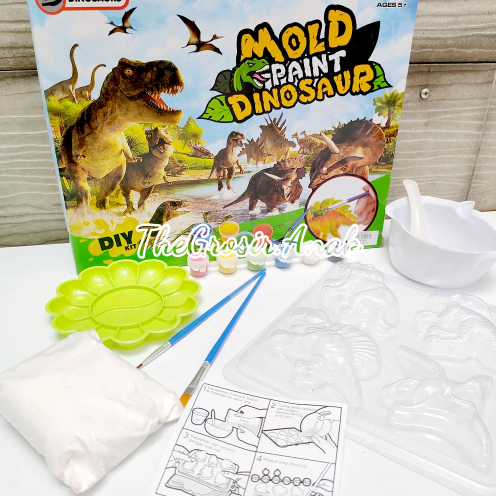 MOLD PAINT DINOSAUR DIY CLAY DINO DINOSAURUS CETAKAN CAT KUAS MANGKOK