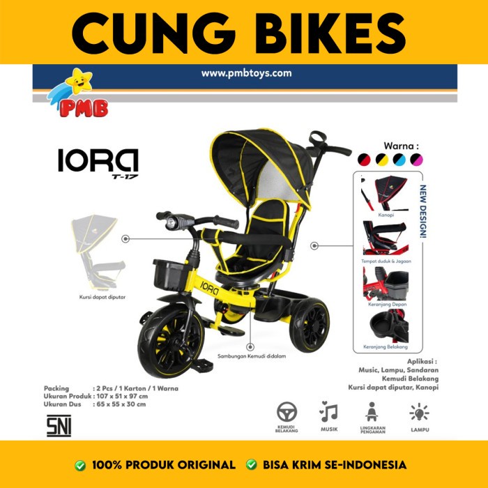 Sepeda anak roda tiga  tricyle PMB IORA T18 Paket Lengkap sepeda stroller anak kursi putar