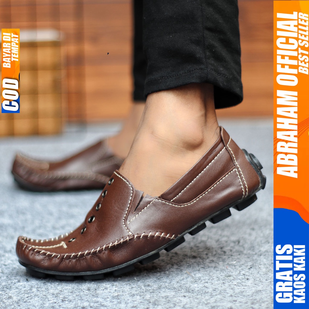 Sepatu Casual Pria Formal Slip On Pantofel Kulit Asli Kerja Kantor Kondangan Kuliah Hitam Fashion Shoes Terbaru Murah Kekinian Original DEON ABRAHAM