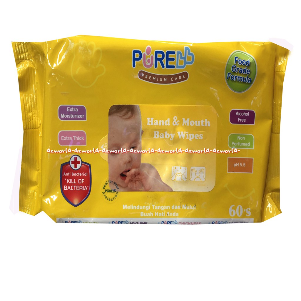 Pure Baby Hand Mouth Baby Wipes 60sheet Tissue Basah Bayi Biru Kuning