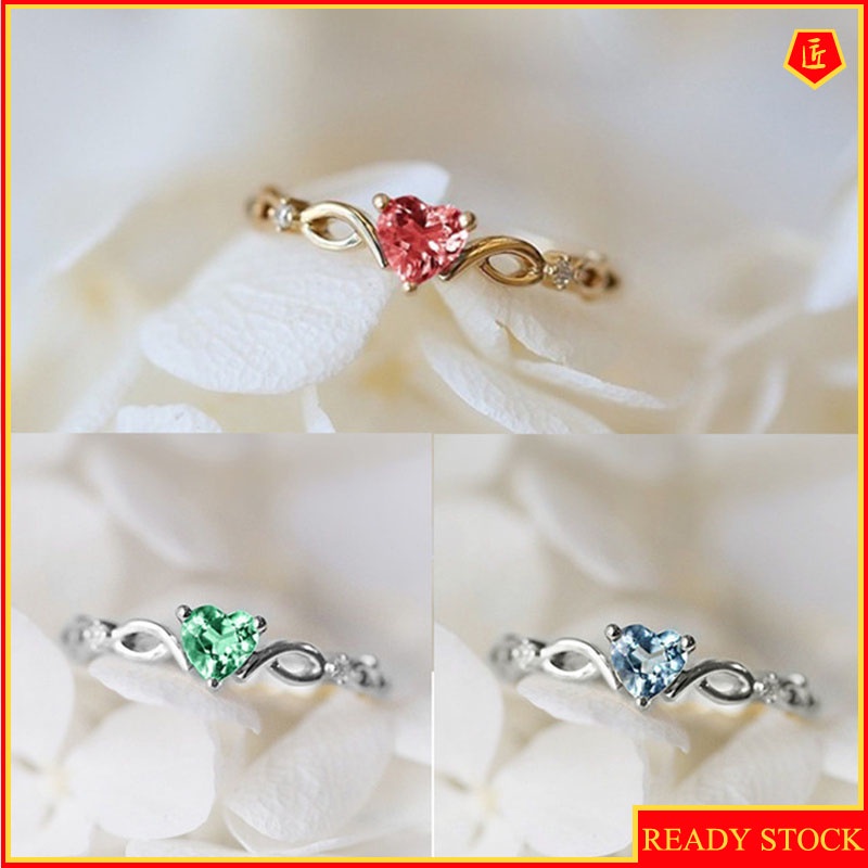 [Ready Stock]Simple Heart-Shaped Ring European and American Inlaid Diamond Elegant Graceful