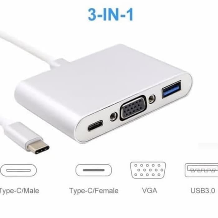 Kabel Converter USB 3.1 Type-C to 3 in 1 VGA Adapter + USB