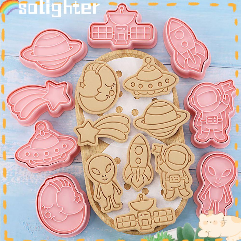 SOLIGHTER 8Pcs/set New Cookie Molds Cartoon 3D UFO Plastic Space Astronaut DIY Tools Fondant Cake Mold Biscuit Molds