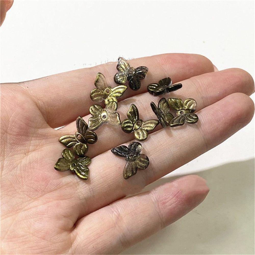 R-flower 100Pcs/Lot Butterfly Loose Beads Earring Kalung Temuan Perhiasan Warna-Warni DIY Membuat Kaca