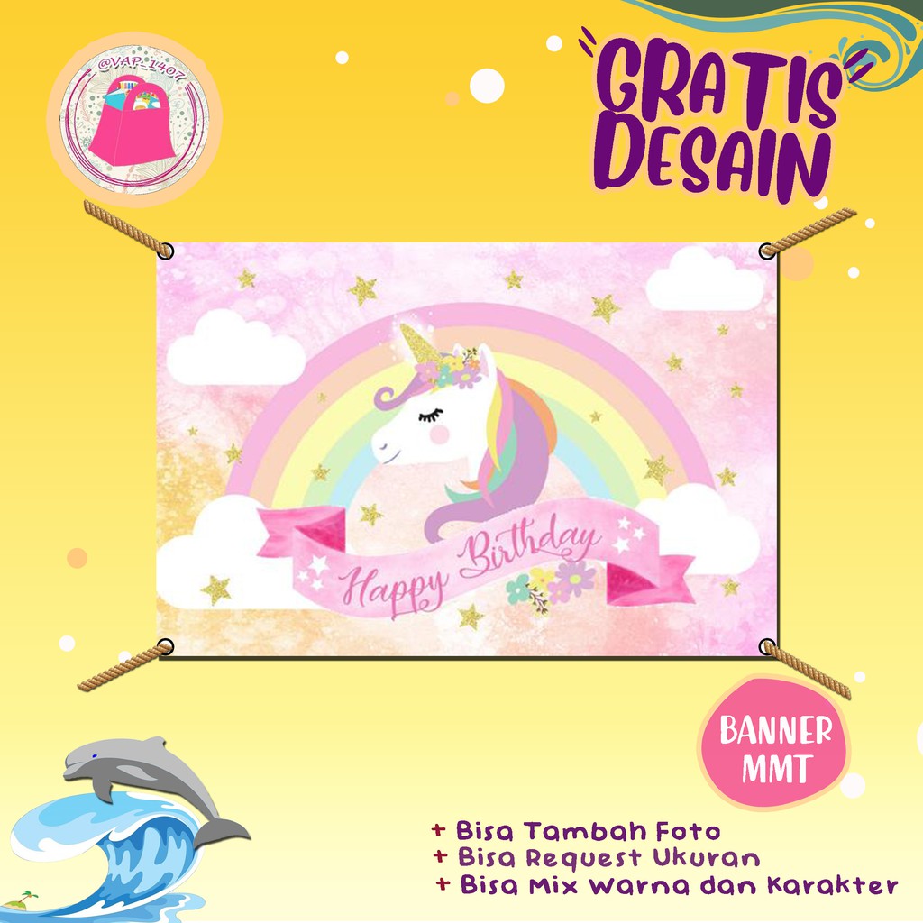 BACKDROP ULANG TAHUN ANAK UNICORN