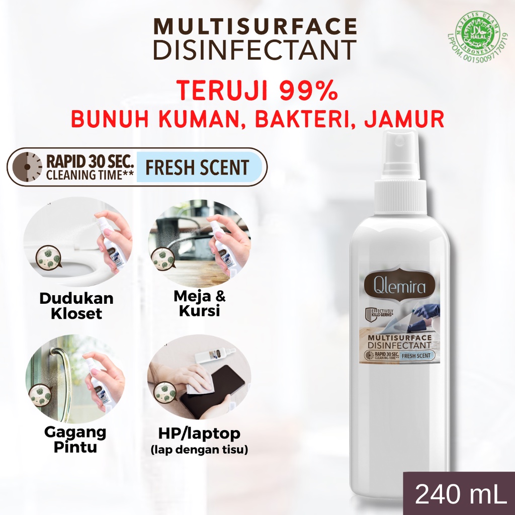 Qlemira MultiSurface Disinfectant 240 mL / Disinfektan Halal / Desinfektan Halal-3