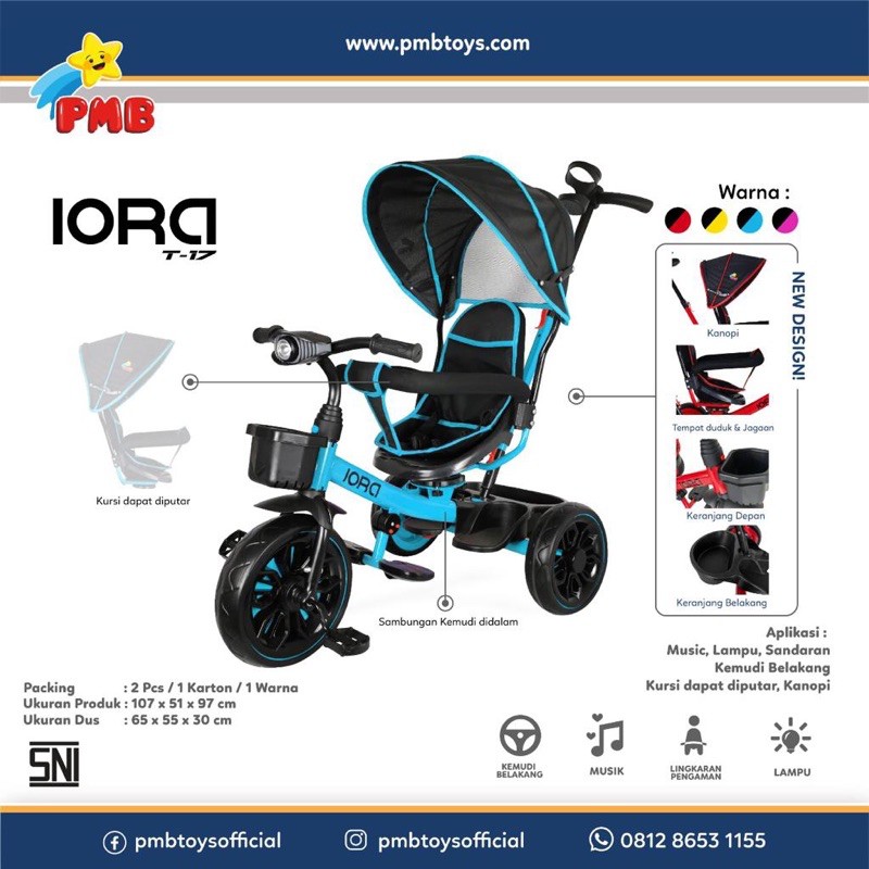 Sepeda Anak Tiga Roda T17 Iora Sepeda Trike Stroller PMB Iora T17