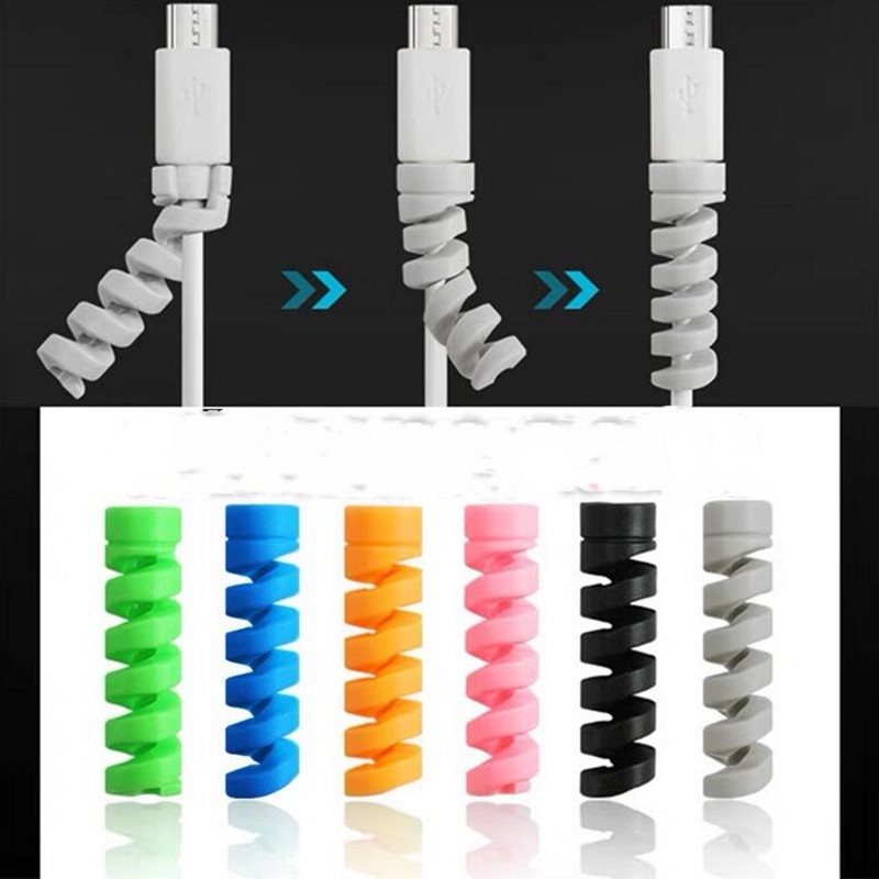 (Acak Warna) Pelindung Kabel Data / Earphone Model Spiral Untuk Android