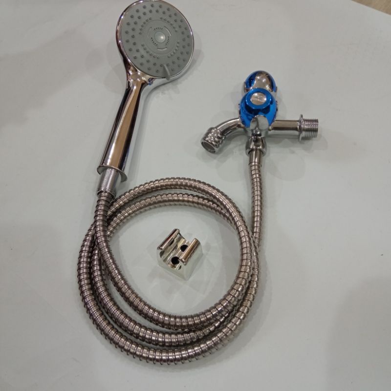 PAKET Hand shower Bonus Kran Cabang - Keran Double Bagus Handel Bulat Warna