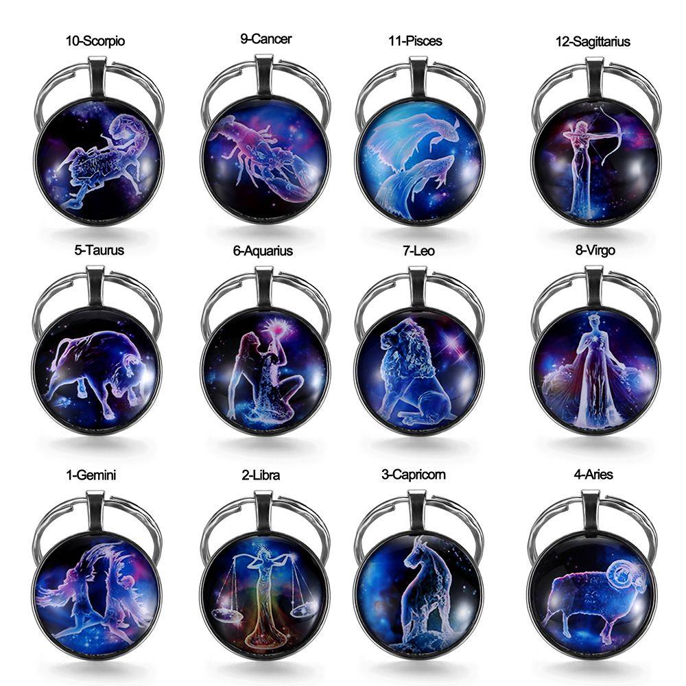 R-flower Constellation Keychain Double Face Hadiah Ulang Tahun Terbaik Celestial Keyring Leo Libra Scorpio Sagitarius