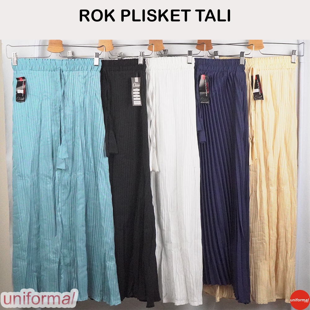 ROK PLISKET PANJANG WANITA PREMIUM GRADE A HIGH QUALITY / ROK PLISKET DEWASA REMPEL MOSCRAPE BAHAN MODEL TALI KERUT DALAM MAYUNG / HYGET / HITAM / KUNING / PUTIH / DONGKER / BIRU MUDA