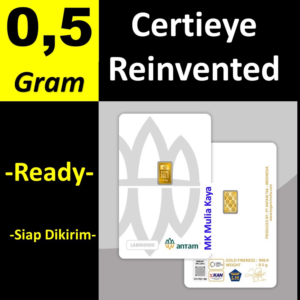 0.5 Gram Gold Emas Batangan Logam Mulia (LM) Antam Certieye Reinvented Sertifikat PT ANTAM Tbk READY