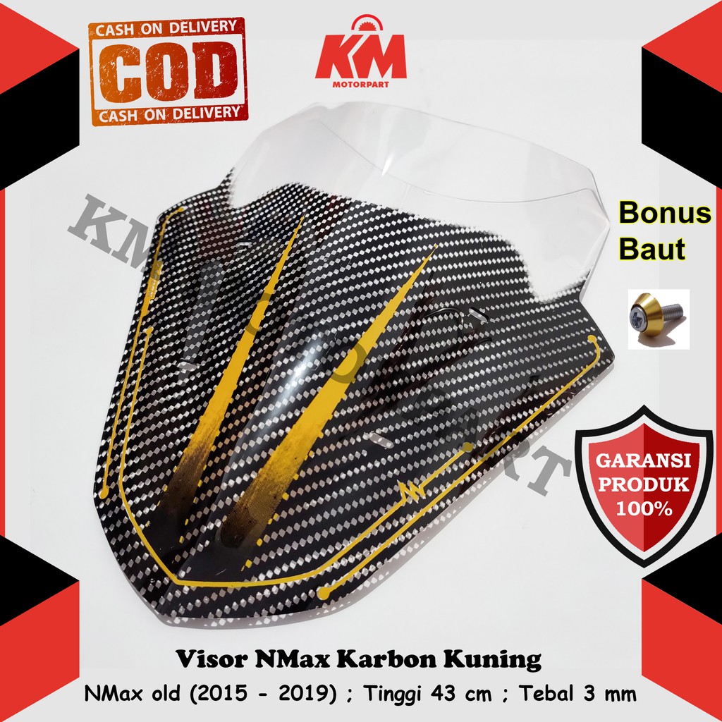 Kaca Visor Windshield NMax Old &amp; New Karbon N Max Merah Kuning Hijau Panjang 43 cm Variasi