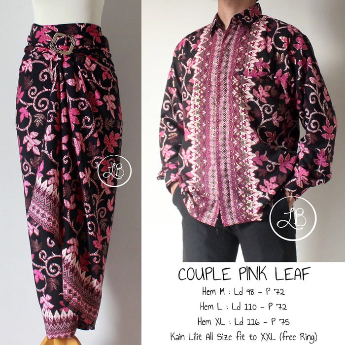 Setelan Couple Rok Lilit / Kain Lilit Bawahan Kebaya Dan Kemeja Panjang Motif Paya