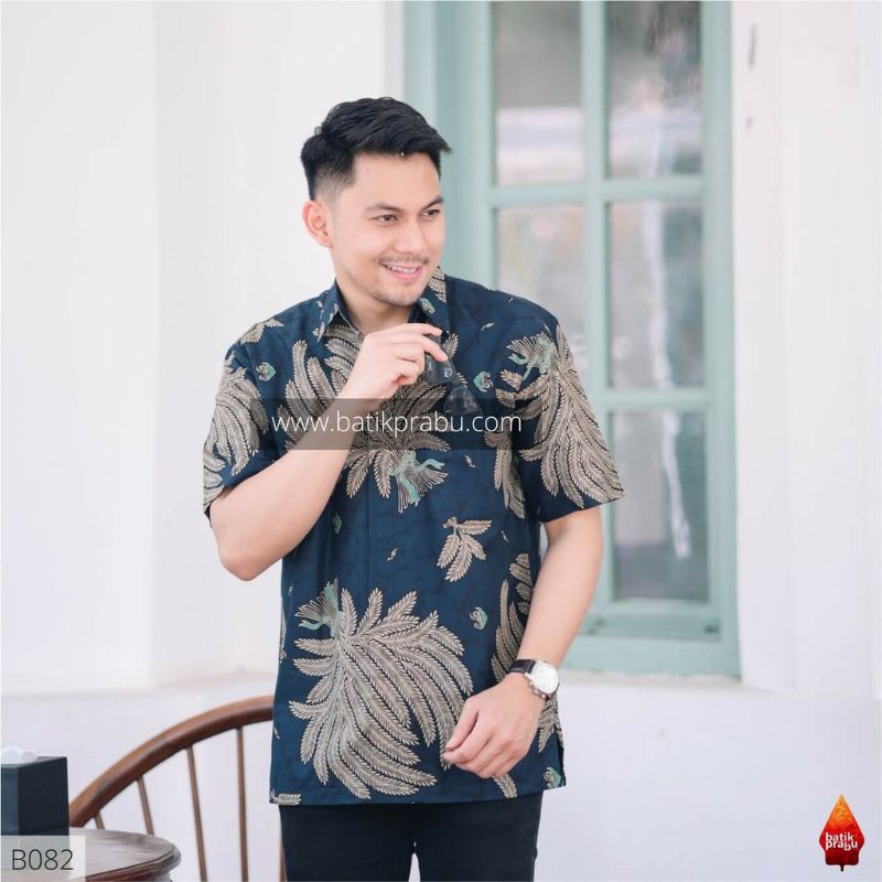 Batik kemeja pria batik lapis furing bahan katun halus baturaden size reguler dongker padi