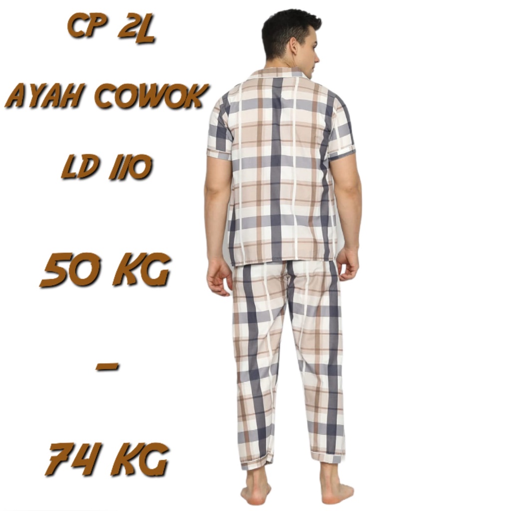 PIYAMA PRIA CELANA PANJANG LENGAN PENDEK / SET / JUMBO / ALL SIZE / BAJU TIDUR COWOK DEWASA